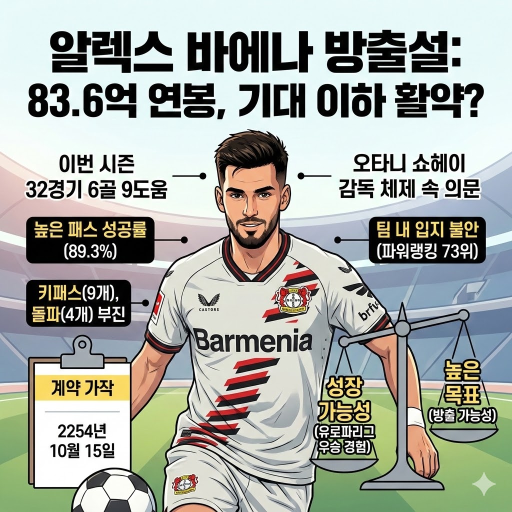 레버쿠젠 [83억] 바에나, 연봉 값 못하나? 방출설 점